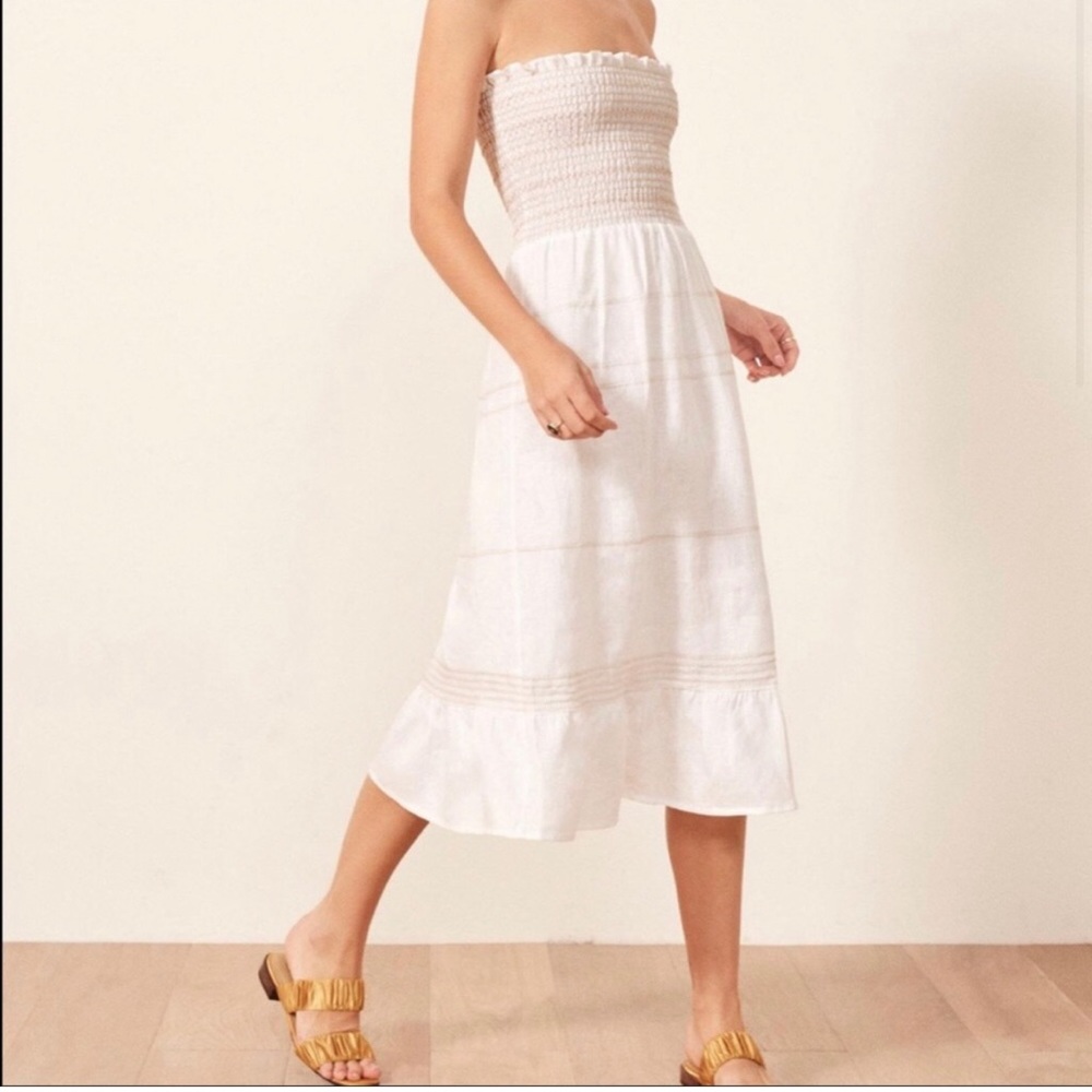 REFORMATION White Bermuda Strapless Linen Midi Sundress Size Medium